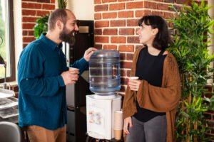 Water break discussion in startup office